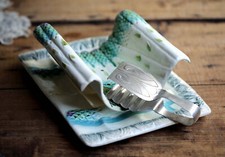 Antique Asparagus Set Drainer & Plate French Majolica Serving Platter Salins