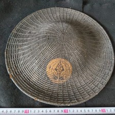 Ancien Japonais Edo Samurai Ajiro Jingasa Tissé Guerre Chapeau Avec Family Crest