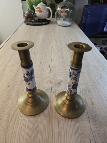Paire bougeoirs anciens en - de,