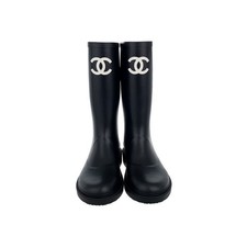 CHANEL Bottes de pluie en caoutchouc avec logo CC 37 noir 5ET0667 133626125