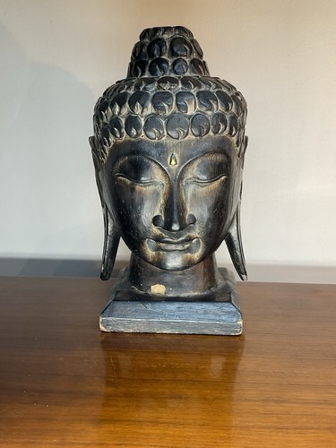 Tête bouddha bois - en,