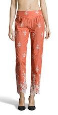 Pantalon Flamenco Coton Corail  Empiècements Broderie Ecru T.M NEUF+ETIQUETTE