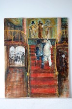 Huile sur toile – Scène intérieure – Artiste espagnol réfugié