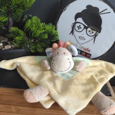 Doudou girafe jaune et verte