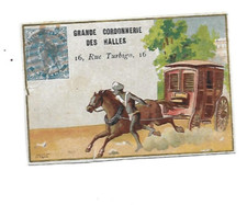 ancien chromo pub. cordonnerie des Halles cheval diligence timbre