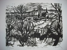 Jacques Hallez. Gravure sur bois / Bois gravé. Paysage du Toulois.