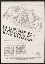publicite papier 1927 automobile  Chrysler 80 dos ROLLAND PILAIN  voiture 