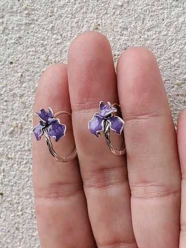 Anneaux fleur iris argent - iris, en
