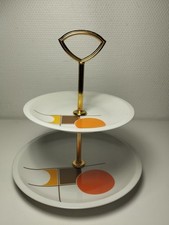 Présentoir apéritif, gâteaux double étages vintage 70s porcelaine de Berry