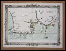 Carte maritime ancienne des cotes de Bretagne, 1766,gravure originale en couleur