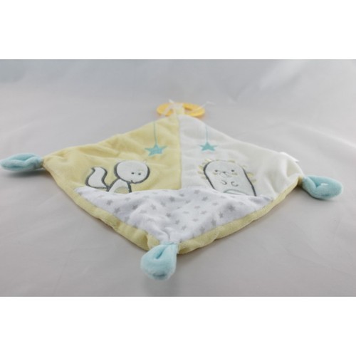 Doudou plat carré jaune bleu