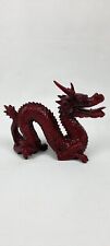 Statuette Dragon Asiatique à Quatre Griffes et Perle ou Yeouiju en Résine Rouge