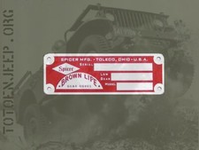 plate plaque plaquette BOITE VITESSE SPICER CJ . jeep willys gpw gi us ww2 