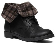 Femmes Lacet Simili Cuir Revers Bottines en Noir Taille UK 3 - 8