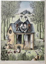 Lithographie Raymond Peynet "Deux petites maisons" ED 250 limitée tirage d'ar...