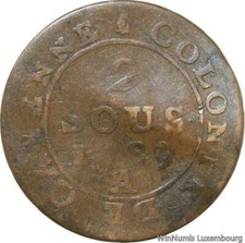 R9845 French Guiana 2 Sous Louis XVI Colonie Cayenne 1789 A Paris -> Make Offer