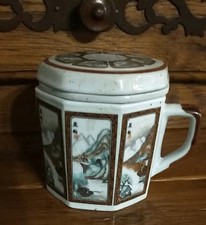 Tasse Octogonale à Thé Infusion en Céramique Décor Chinois Shan shui   Haut: 9cm