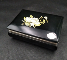 Boîte à bijoux vintage en albâtre et laiton doré à décor floral