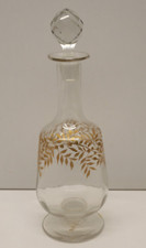 -FLACON BOUTEILLE CAVE A LIQUEUR XIXe Verre feuilles dorées Napoléon III   D