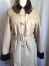 Armani Manteau simili cuir beige fausse fourrure col poignée marron T40