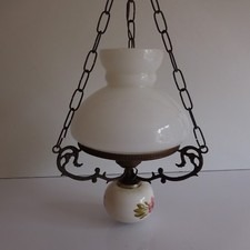 Eclairage lustre suspension cuivre faïence opaline art nouveau déco PN France