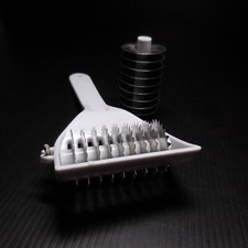 Ustensile cuisine hachoir double lame vintage métal plastique gris blanc N6962