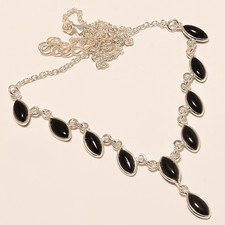 8.5 GM 925 Argent Sterling Naturel Onyx Noir Cab Gemme Collier Taille 50.8cm