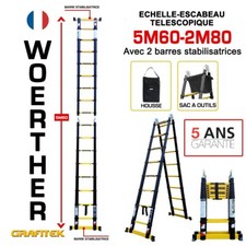 Echelle-escabeau télescopique 5m60/2m80 Woerther avec housse et sac à outils