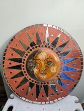 Miroir Soleil et Lune en Mosaïque / Terre Cuite Peinte - Style Folk Art / Hippie