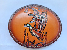 boucle ancienne de   ceinture , ceinturon   cuir  CHASSE canard