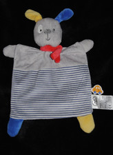 Doudou plat chien MOTS D'ENFANTS LECLERC gris bleu jaune écharpe rouge Etat NEUF