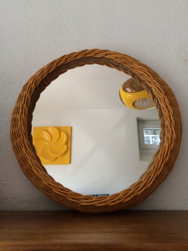 Miroir rotin vintage époque - rotin,