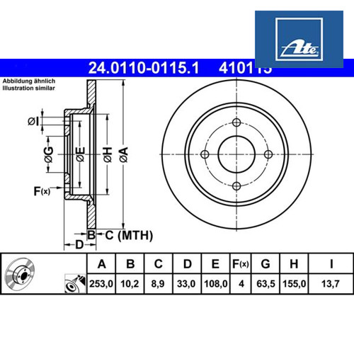 Brake disc ate 0110 - ate, 24.0110-0115.1