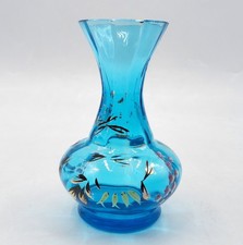 Petit vase miniature verre soufflé coloré bleu émaillé Maison poupée début XXème