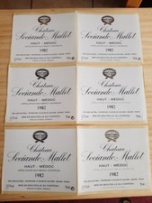 lot 6 x étiquettes vin Chateau Sociando Mallet 1982 Haut Médoc wine label