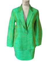 Tailleur jupe + veste Shantung soie Mod Ecran Vintage 90 silk skirt suit T.44 XL