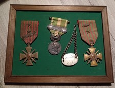 RARE CADRE MÉDAILLES MILITAIRES de MARIUS BERNARD 1911 AFRIQUE CANON WW1 GRADÉS