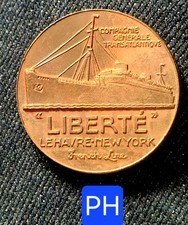 Splendide Méd. Bronze 30 mm - Paquebot "Liberté" Le Havre New-York  Par Vernon 