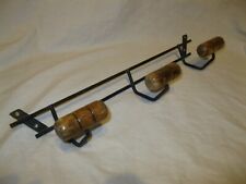 Vintage 60s Ancien VESTIAIRE 3 PATÈRES en MÉTAL NOIR et BOIS PORTE-MANTEAUX