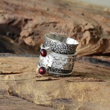 Bague toupie mozambique grenat pierre précieuse argent sterling 925 bijoux po...
