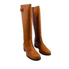 ELODIE Femme Marron Cuir Hauteur Genou Bottes Fermeture Éclair Côté Taille Eu 42