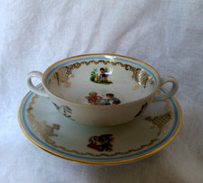 Tasse à déjeuner ou à bouillon porcelaine Limoges décor enfants animaux