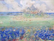 Tableau dessin gouache surréaliste peintre russe Alexis KALAEFF paysage île mer