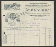 PARIS (XI°) USINE de PANTIN (93) POULIES TAMBOURS CONES en bois "Ets. BOACHON"