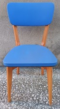 Vintage Mid Century 50/60/70's Chaise bois vinyle bleu design rétro scandinave