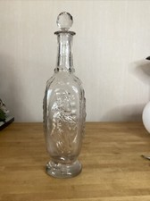 Carafe Ancienne En Verre Bouchon À Facettes Motif Femme Et Feuilles