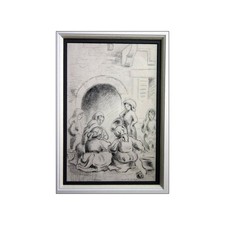 COLIN Paul-Émile - Dessin au crayon "Scène de vie à Scanno" 20x13cm