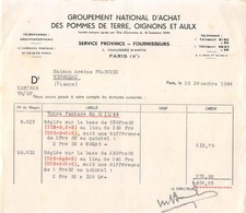 1944 GROUPEMENT NATIONAL D ACHAT DES POMMES DE TERRE OIGNONS ET AULX A PARI
