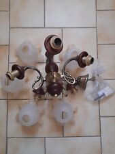 Suspension lustre art déco bois et métal, 5 branches ampoule à baïonnette.