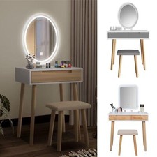 Coiffeuse avec LED miroir et tabouret en Bois  1 Tiroir Adulte Tactile Rangement